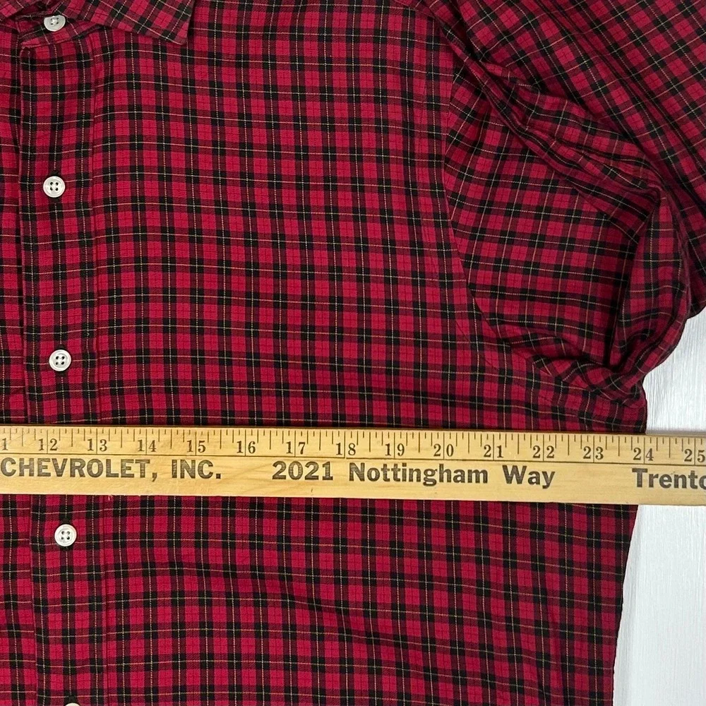 VTG Polo Ralph Lauren Estate Shirt Mens 15.5 34 Red Black Plaid 2-Ply Cotton